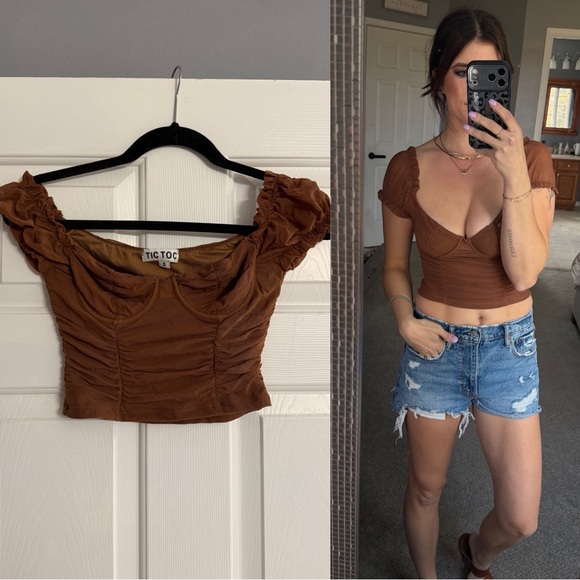 Tic Toc Tops - Brown Crop Corset Top